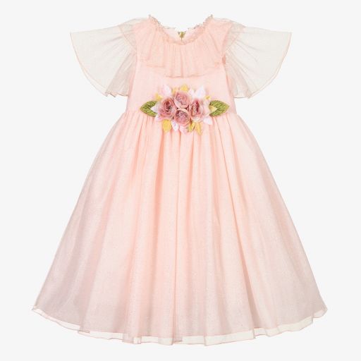 Graci-Розовое платье из тюля с блестками  | Childrensalon Outlet
