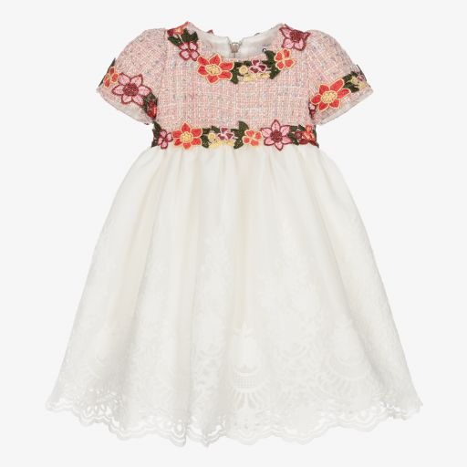 Graci-Розовое платье из твида и кружева | Childrensalon Outlet