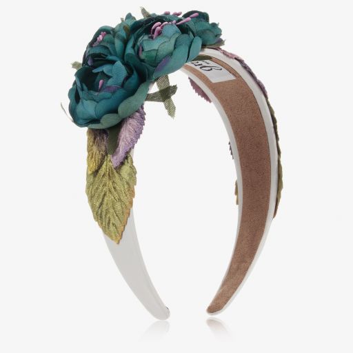 Graci-Teal Blue Floral Hairband  | Childrensalon Outlet