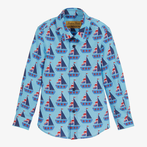 Gresham Blake for Childrensalon-Boys Cotton Boat Print Shirt | Childrensalon Outlet