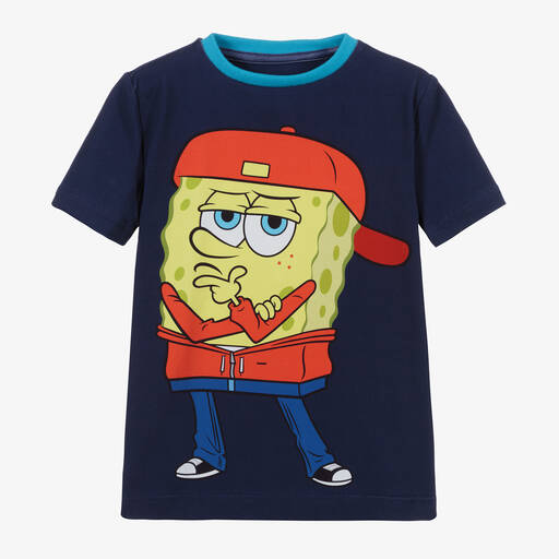 Gresham Blake for Childrensalon-Navy Blue Sponge Bob T-Shirt | Childrensalon Outlet