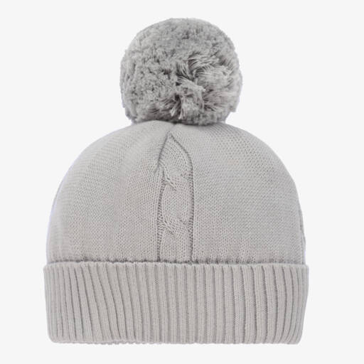Emile et Rose-Grey Knitted Cotton Pom-Pom Hat | Childrensalon Outlet