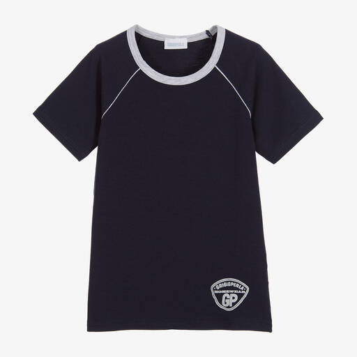 Grigio Perla-Boys Navy Blue Cotton T-Shirt | Childrensalon Outlet