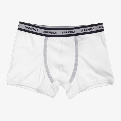 Grigio Perla-Boys White Cotton Boxer Shorts | Childrensalon Outlet