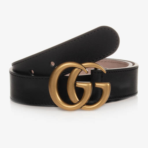 Gucci-Black Leather Belt With Gold GG Buckle | Childrensalon Outlet
