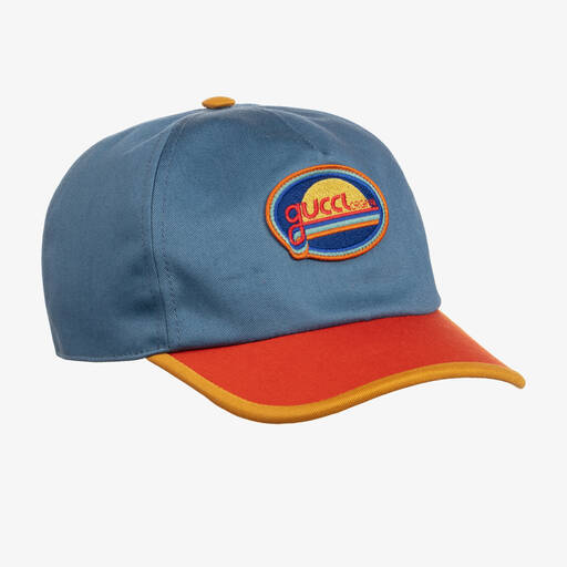 Gucci-Blue & Orange Cotton Canvas Cap | Childrensalon Outlet