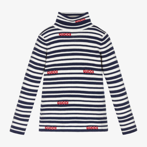 Gucci-Синий и белый полосатый вязаный свитер с воротником для детей | Childrensalon Outlet