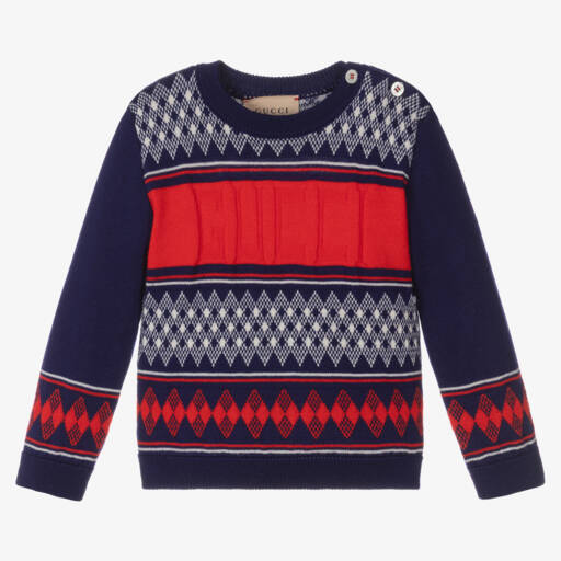 Gucci-Boys Blue Red Wool Knit Sweater | Childrensalon Outlet