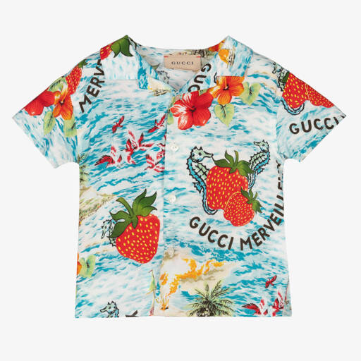 Gucci-Boys Blue Viscose Print Shirt | Childrensalon Outlet