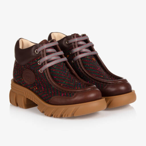 Gucci-بوت بأربطة جلد لون بني | Childrensalon Outlet