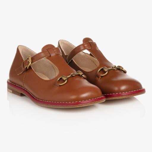 Gucci-Boys Brown Leather T-Bar Shoes | Childrensalon Outlet