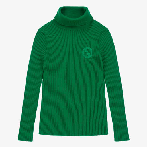 Gucci-Зеленая шерстяная водолазка в рубчик | Childrensalon Outlet