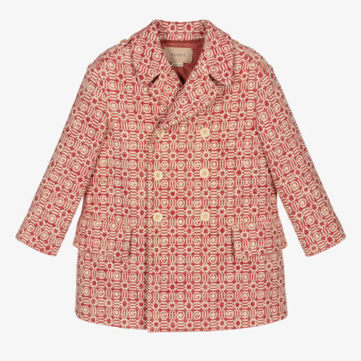 Gucci-معطف قطن لون عاجي وأحمر للأولاد | Childrensalon Outlet