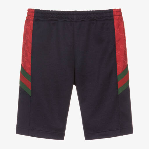 Gucci-Boys Navy Blue & Red GG Logo Piqué Shorts | Childrensalon Outlet