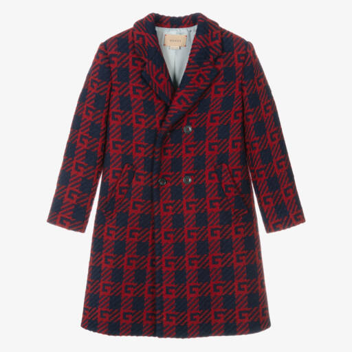 Gucci-Boys Wool Coat in Red & Navy | Childrensalon Outlet
