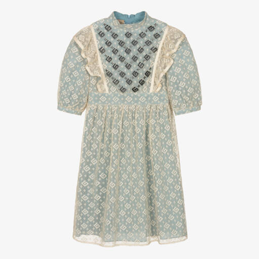 Gucci-Girls Blue Lace Embellished Dress | Childrensalon Outlet