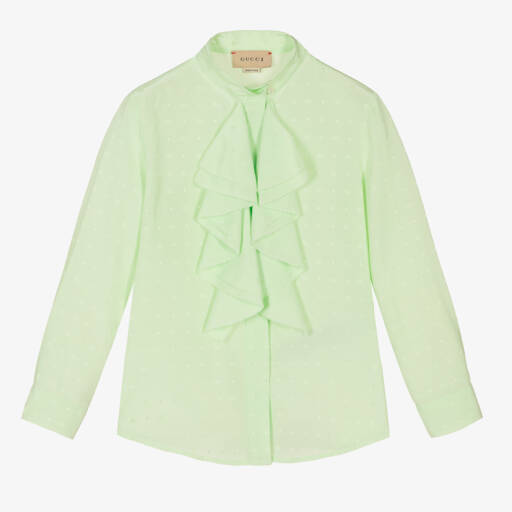 Gucci-Girls Pale Green Ruffle Blouse | Childrensalon Outlet