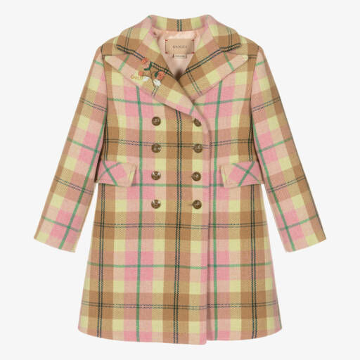 Gucci-Girls Pastel Check Wool Blend Coat | Childrensalon Outlet