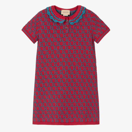 Gucci-Girls Red & Blue Cotton Knit Dress | Childrensalon Outlet