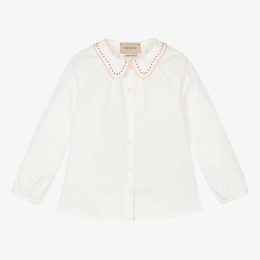 Gucci-Girls White Embroidered Cotton Shirt | Childrensalon Outlet