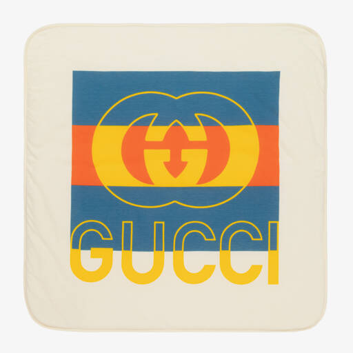 Gucci-Ivory & Blue Cotton Interlocking G Blanket (80cm) | Childrensalon Outlet