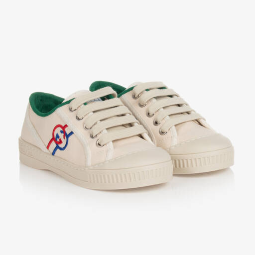 Gucci-Ivory Canvas Heritage Trainers | Childrensalon Outlet