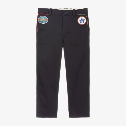 Gucci-Navy Blue Gabardine Trousers | Childrensalon Outlet