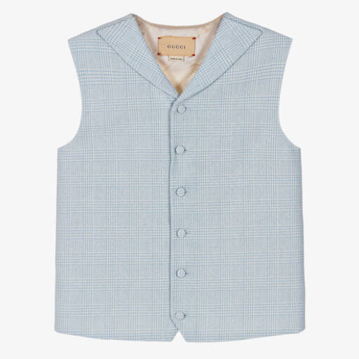 Gucci-Teen Boys Blue Check Pattern Waistcoat | Childrensalon Outlet