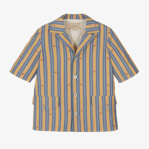 Gucci-قميص قطن أكسفورد لون أصفر موتارد وأزرق | Childrensalon Outlet
