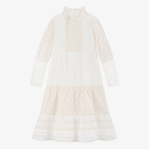 Gucci-فستان تينز بناتي قطن وحرير لون عاجي | Childrensalon Outlet