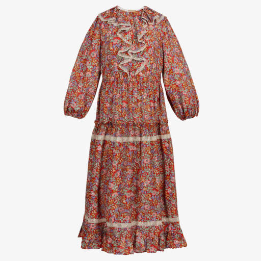 Gucci-فستان فيسكوز لون أحمر بطبعة ليبرتي | Childrensalon Outlet