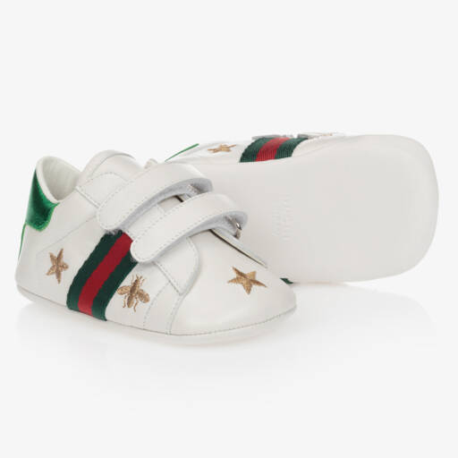 Gucci-White & Green Leather Baby Trainers | Childrensalon Outlet