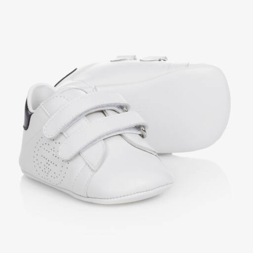 Gucci-White Leather Baby Trainers With Navy Blue Heels | Childrensalon Outlet
