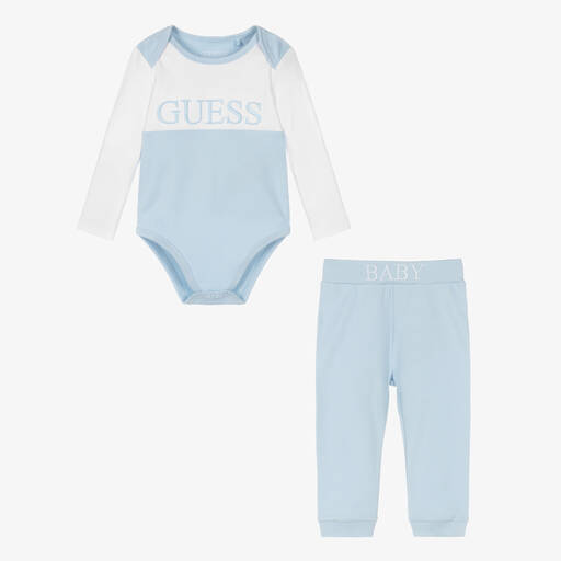 Guess-Baby Boys Blue Cotton Trouser Set | Childrensalon Outlet
