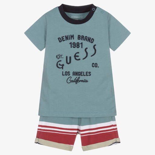 Guess-Baby Boys Blue Striped Shorts Set | Childrensalon Outlet