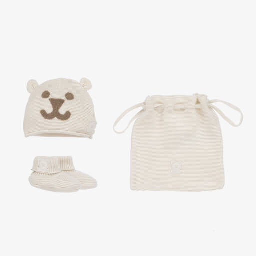 Guess-طقم قبعة وبوت قطن محبوك لون عاجي للأطفال | Childrensalon Outlet