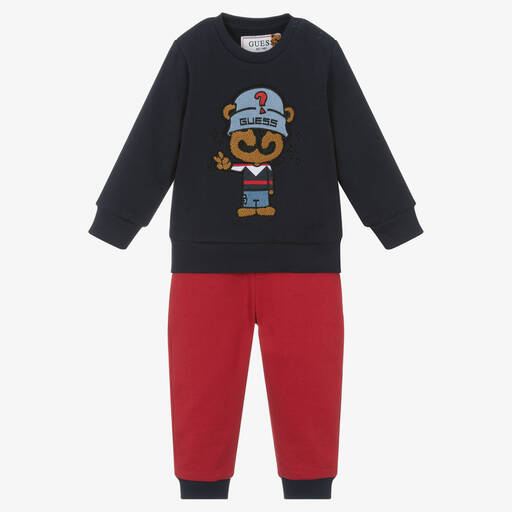 Guess-Baby Boys Navy Blue & Red Cotton Tracksuit | Childrensalon Outlet