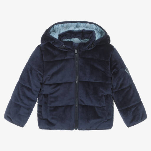 Guess-Baby Boys Navy Blue Velvet Puffer Jacket | Childrensalon Outlet