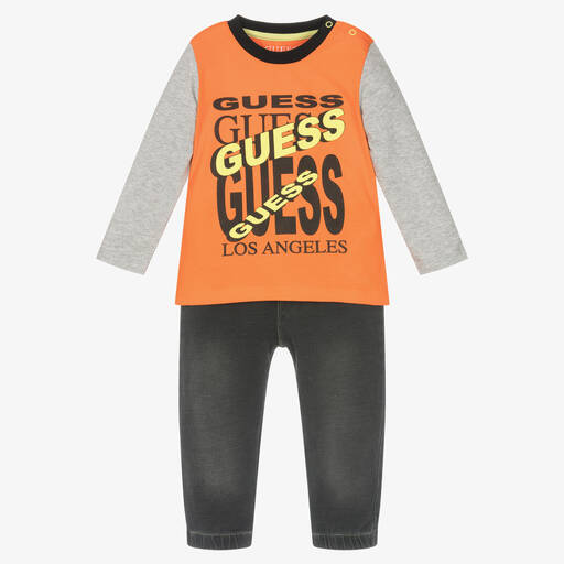 Guess-Baby Boys Orange Cotton Trousers Set | Childrensalon Outlet