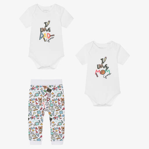 Guess-Baby Boys White Cotton Trousers Set | Childrensalon Outlet