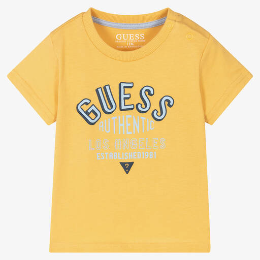 Guess-Baby Boys Yellow Cotton T-Shirt | Childrensalon Outlet
