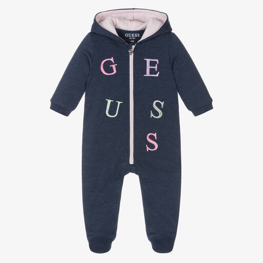 Guess-Baby Girls Blue Cotton Pramsuit | Childrensalon Outlet