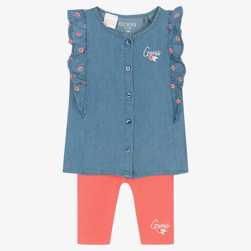 Guess-Baby Girls Chambray Blouse & Pink Leggings Set | Childrensalon Outlet