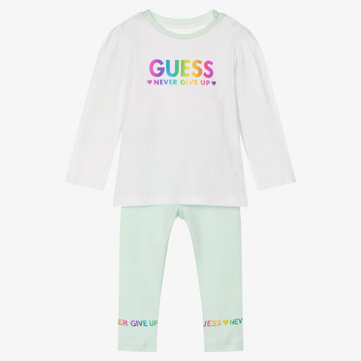 Guess-Baby Girls Green Cotton Leggings Set | Childrensalon Outlet