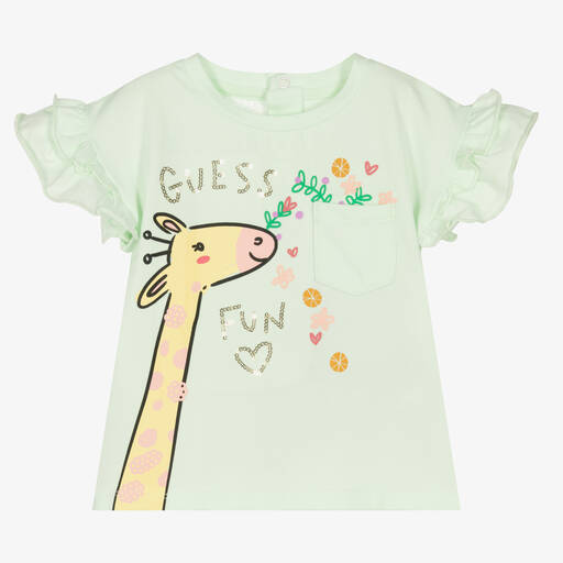 Guess-Baby Girls Green Cotton T-Shirt | Childrensalon Outlet