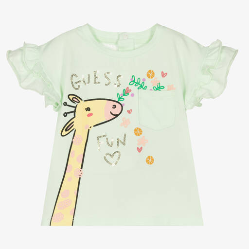 Guess-تيشيرت قطن جيرسي لون أخضر للمولودات | Childrensalon Outlet