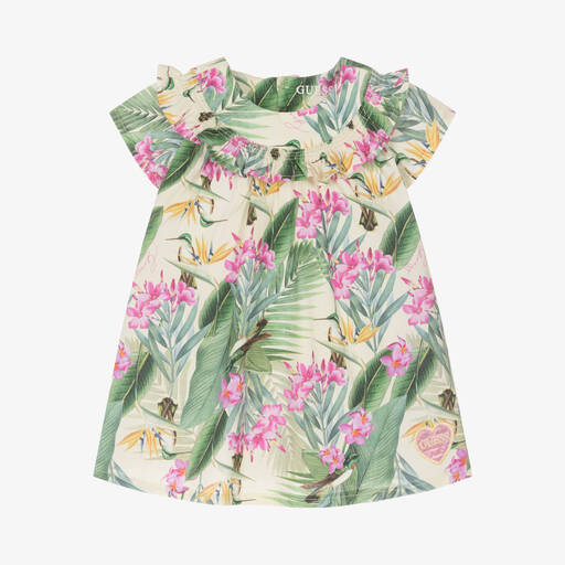 Guess-Baby Girls Green Cotton Tropical Print Dress | Childrensalon Outlet
