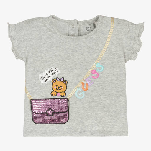 Guess-Baby Girls Grey Cotton T-Shirt | Childrensalon Outlet