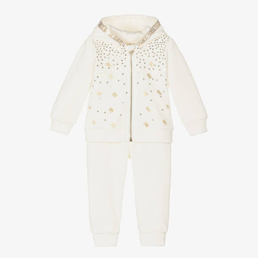 Guess-Baby Girls Ivory & Gold Velour Tracksuit | Childrensalon Outlet