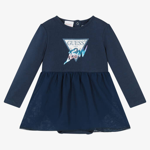 Guess-Baby Girls Navy Blue Cotton Dress | Childrensalon Outlet